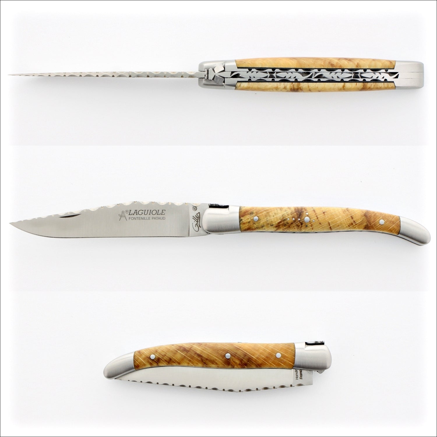 Laguiole Traditional Knife 11 cm Guilloche Burled Beech End Grain