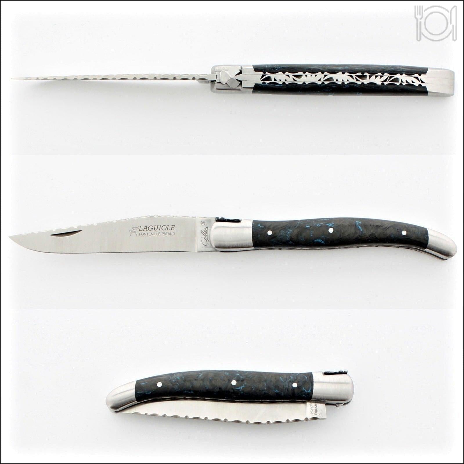Laguiole Traditional Knife 12 cm Guilloche Blue Dark Matter