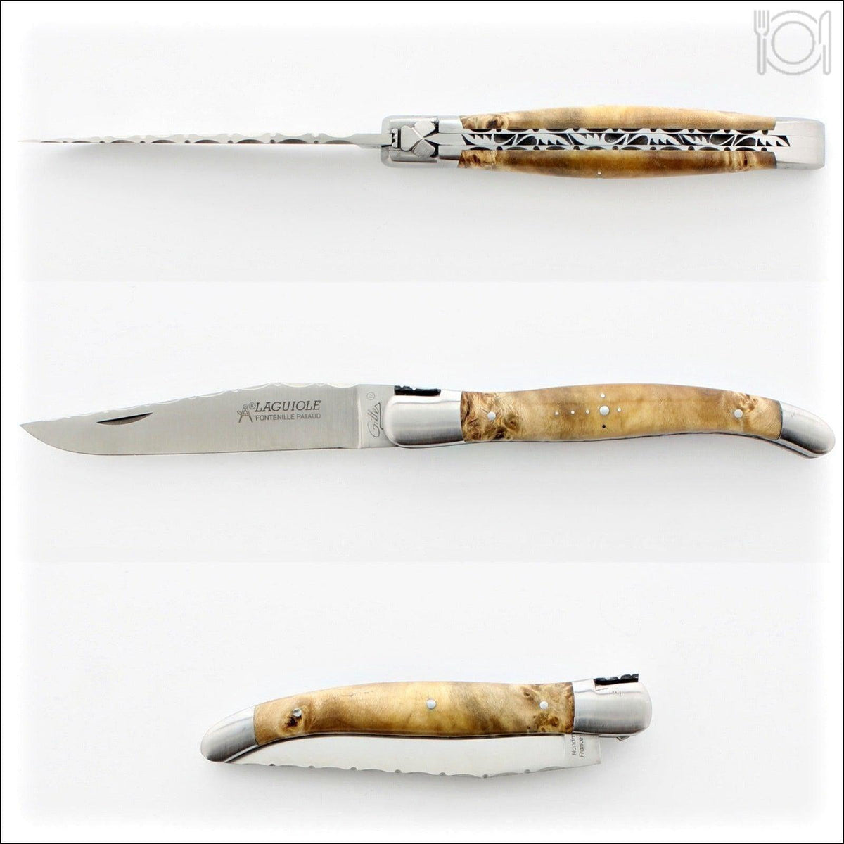 Laguiole Traditional Knife 12 cm Guilloche Poplar Burl