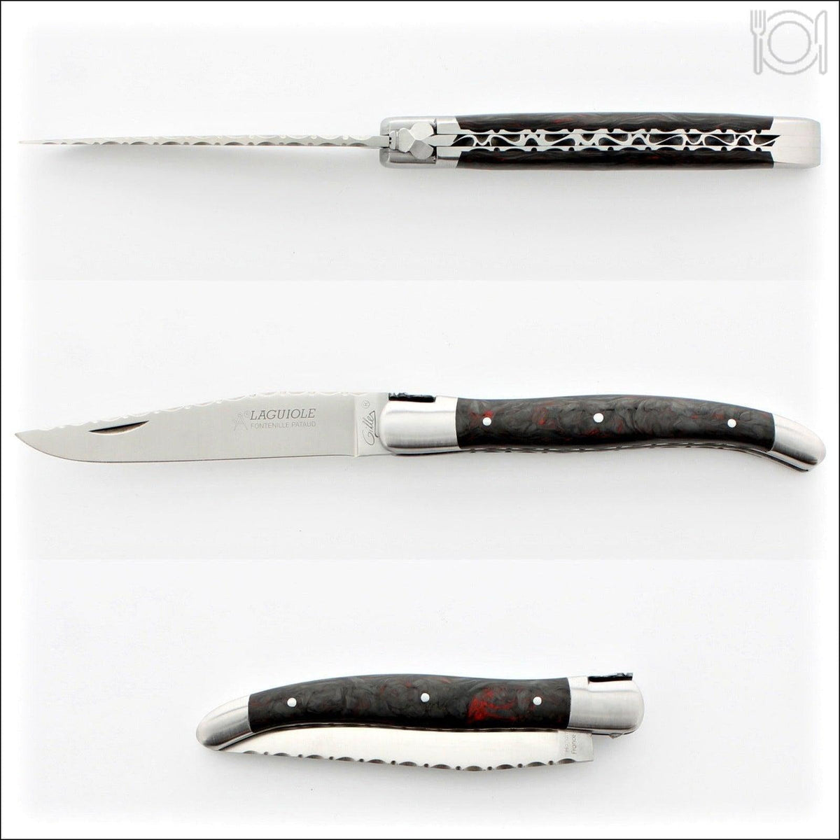 Laguiole Traditional Knife 12 cm Guilloche Red Dark Matter
