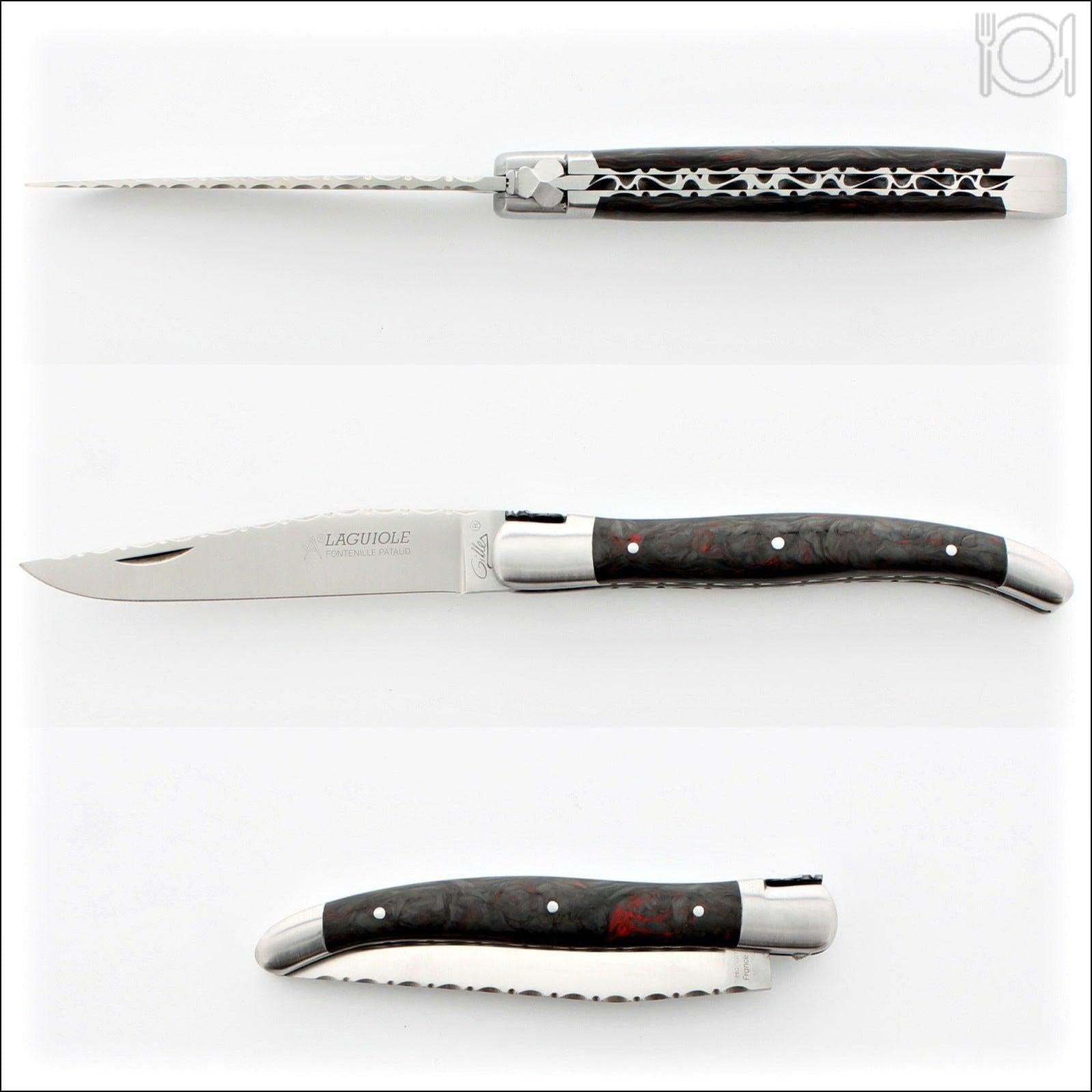 Laguiole Traditional Knife 12 cm Guilloche Red Dark Matter