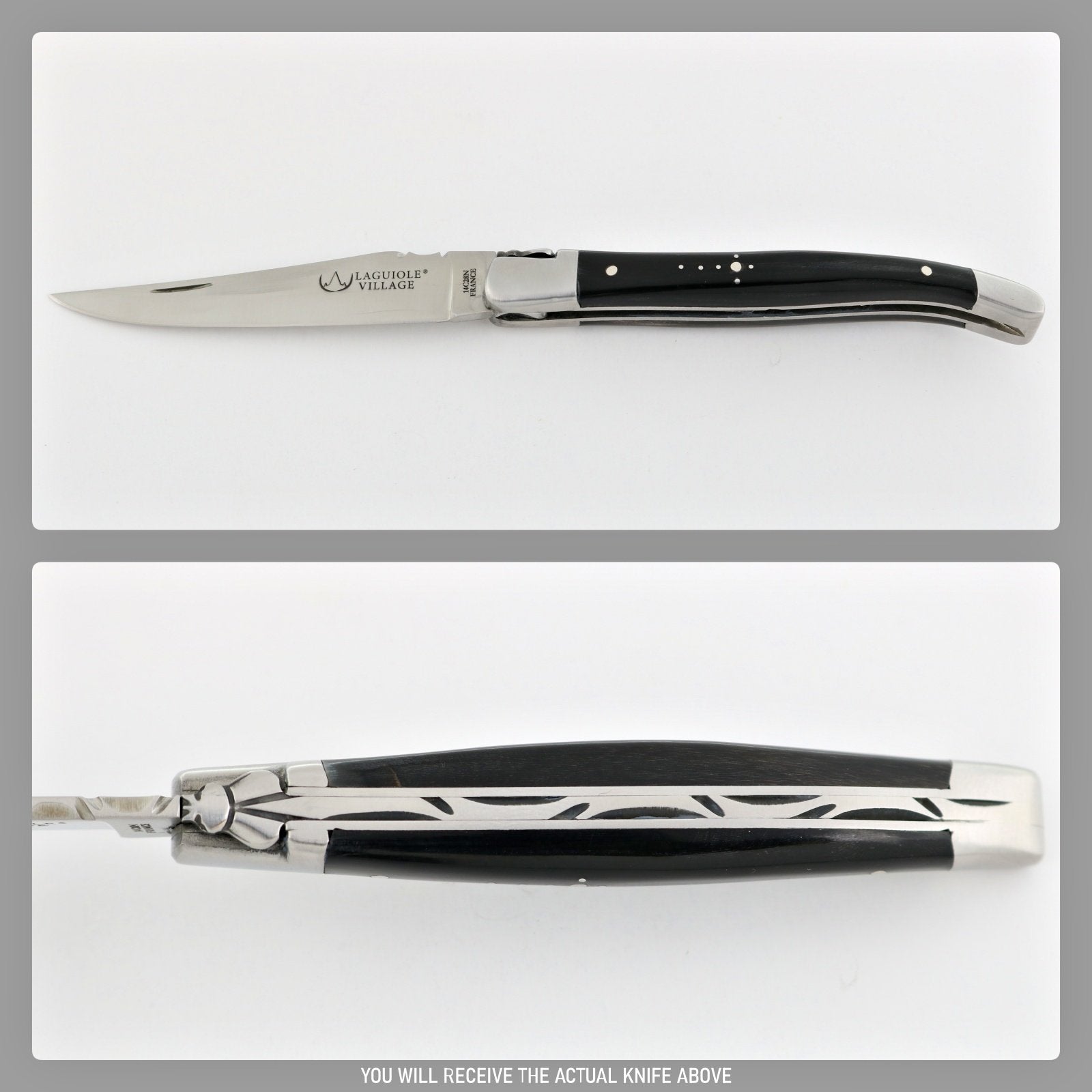 Laguiole Village 10 cm Pocket Knife Black Horn Tip #15-POCKET KNIFE