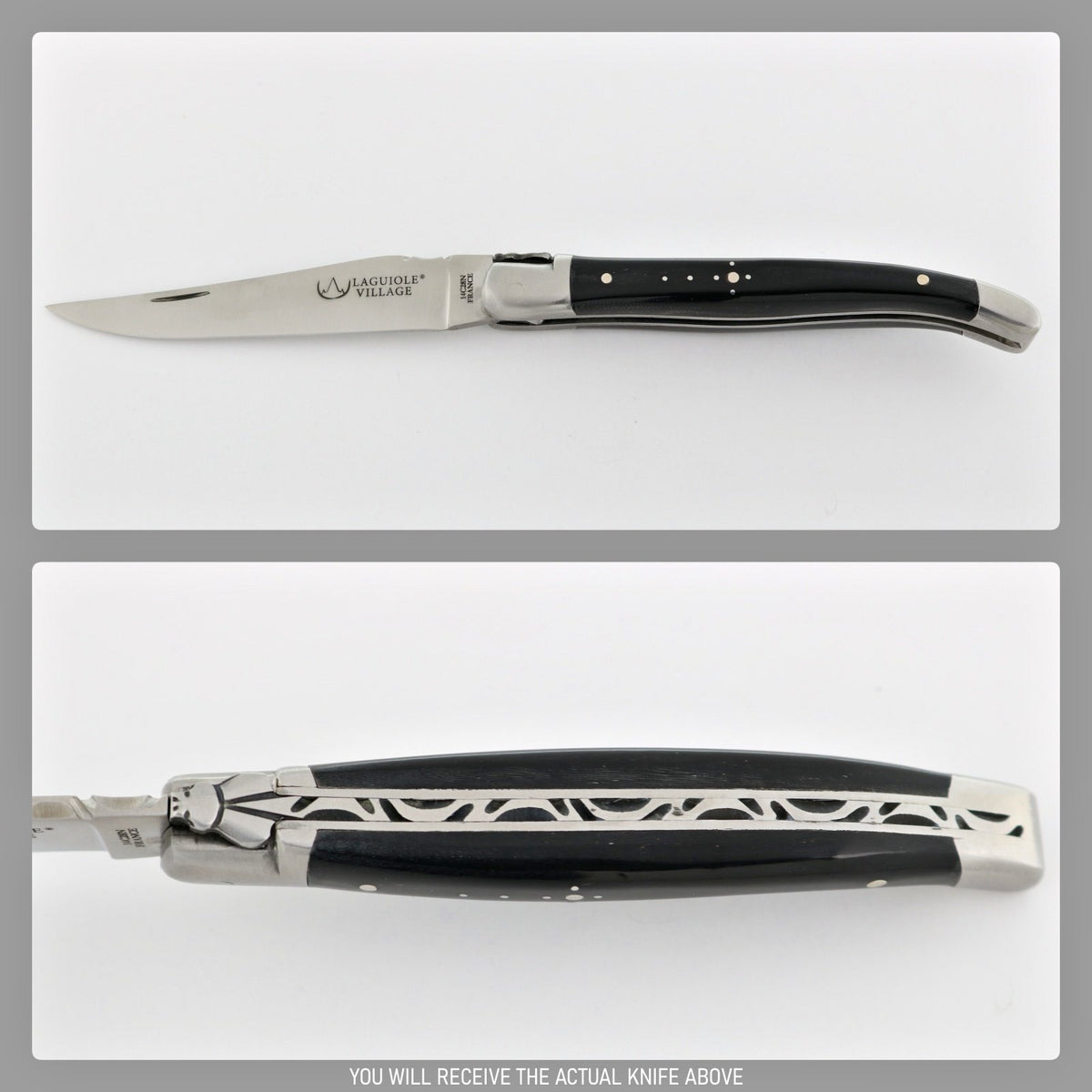Laguiole Village 10 cm Pocket Knife Black Horn Tip #7-POCKET KNIFE