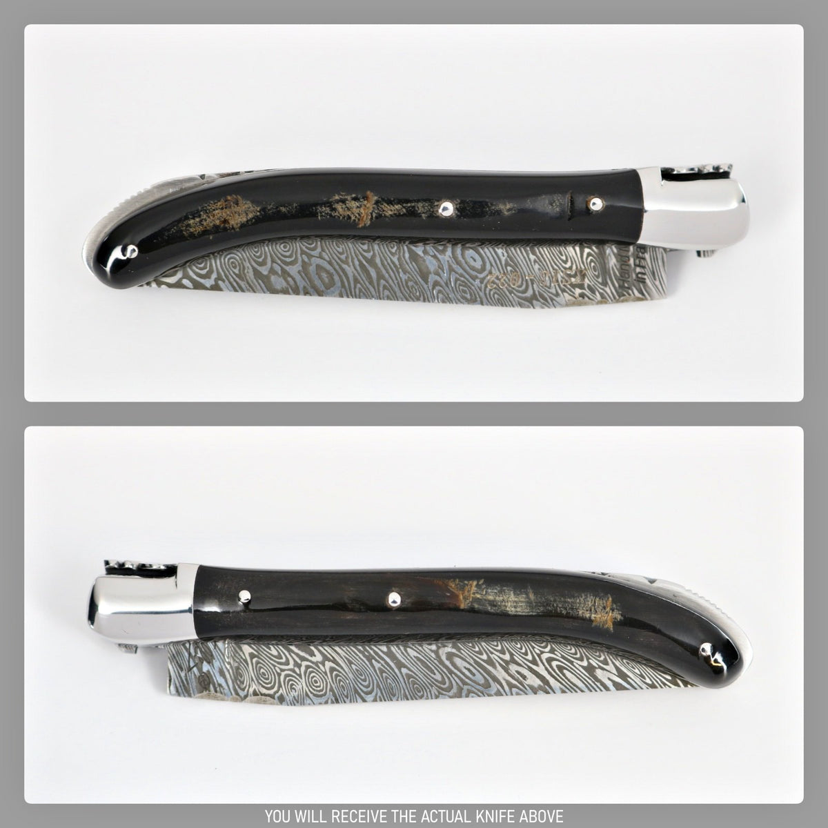 Laguiole XS Damascus Pocket Knife Buffalo Bark Handle-POCKET KNIFE