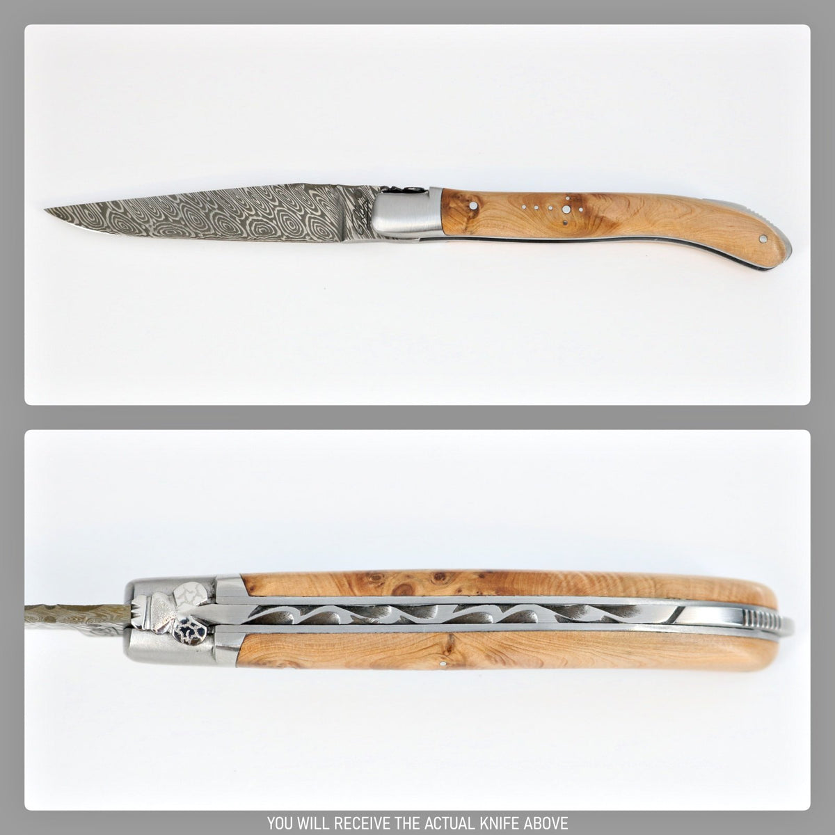 Laguiole XS Damascus Pocket Knife Juniper Handle-POCKET KNIFE