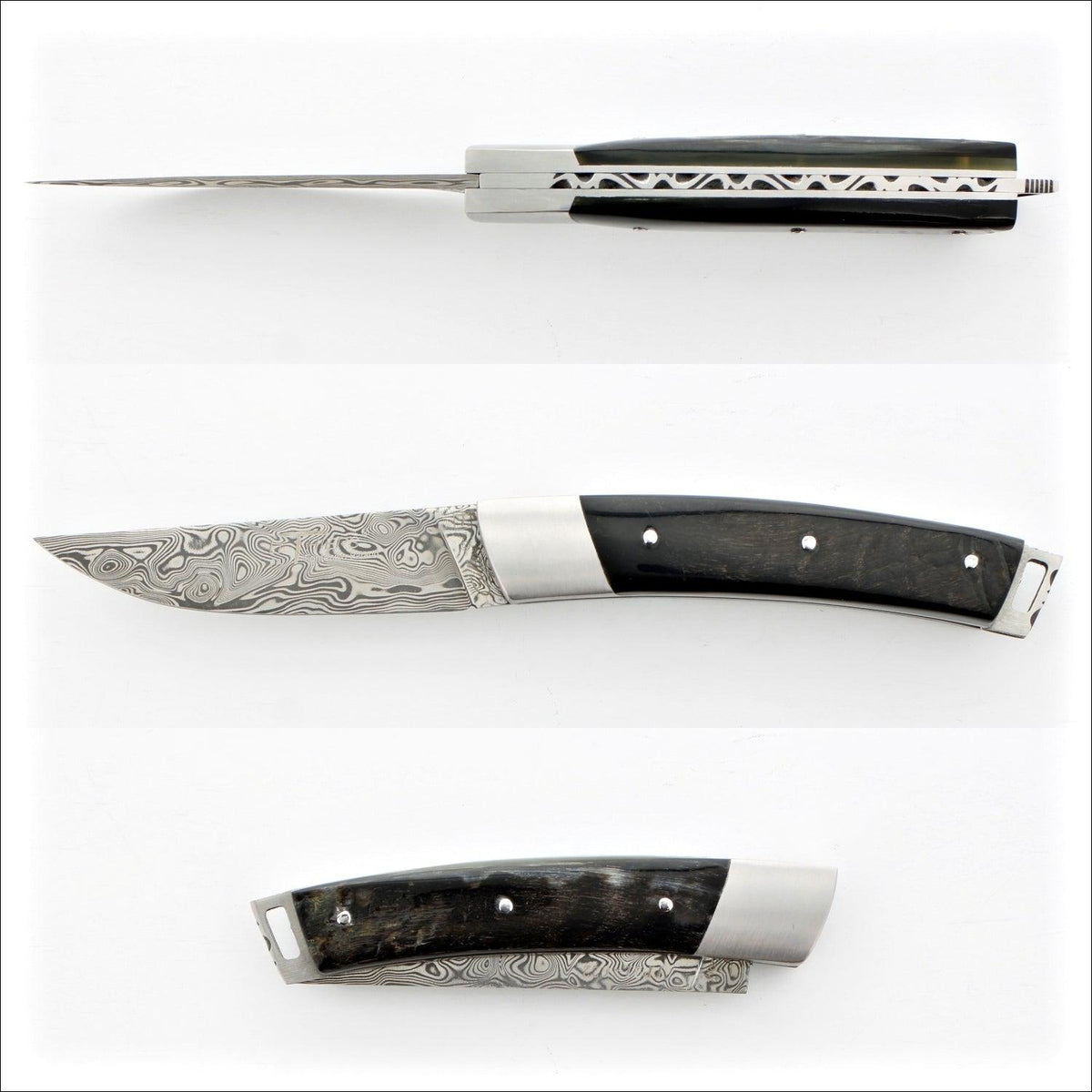 Le Thiers® 10 cm Pocket knife - Damascus Blade - Buffalo Bark Handle