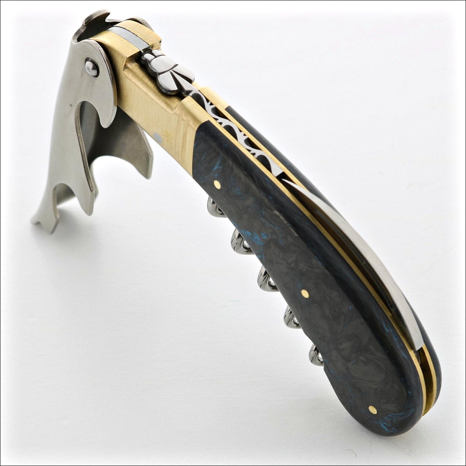 Laguiole Magnum Cold Brass Corkscrew Blue Dark Matter