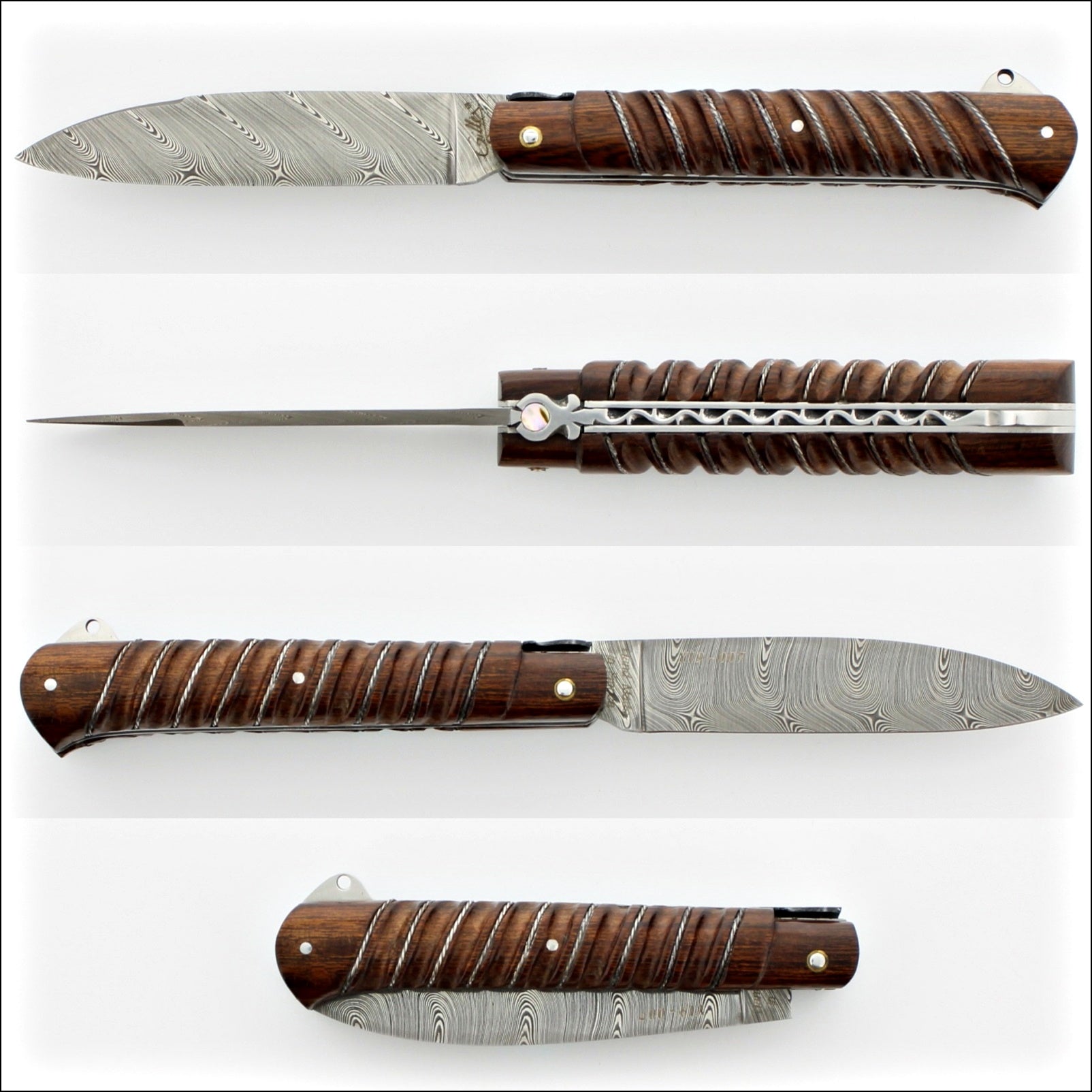 Yssingeaux Collection Pocket Knife - Silver Rope - Damascus Ironwood