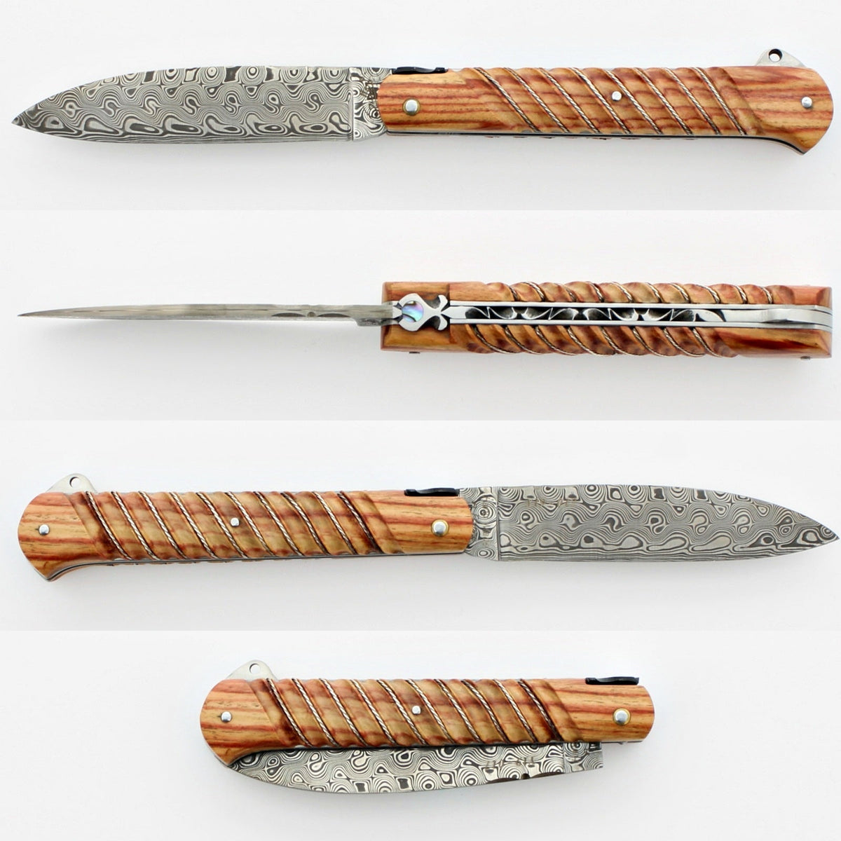 Yssingeaux Collection Pocket Knife - Silver Rope - Damascus Rosewood