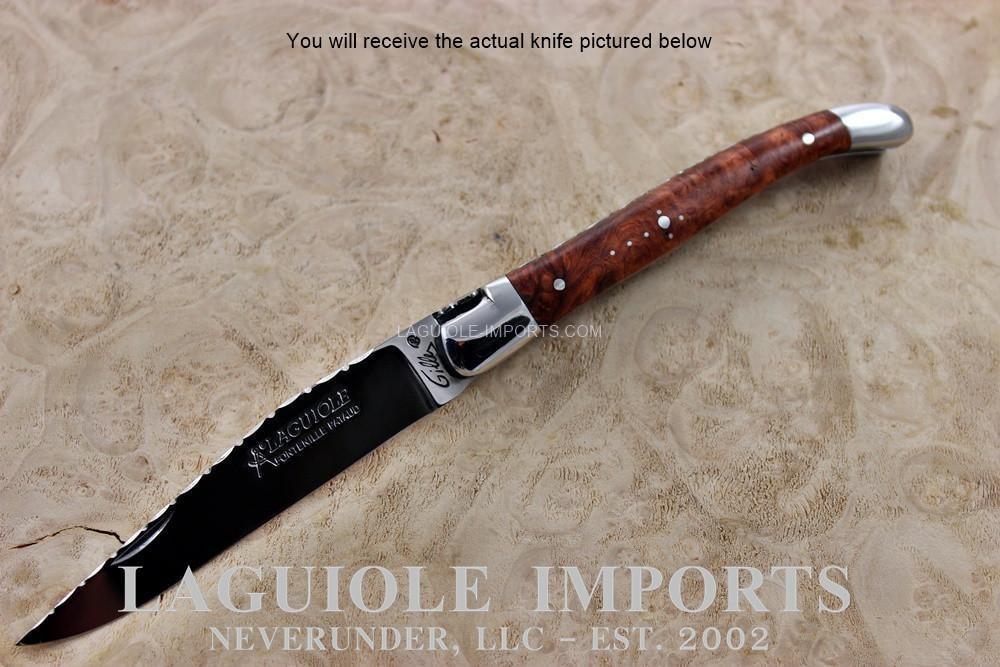 Fontenilles Pataud Laguiole 11cm Amboina Burl - Chiseled Spring &amp; Liners - L11AMSTG-POCKET KNIFE