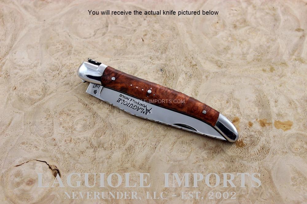 Fontenilles Pataud Laguiole 11cm Amboina Burl - Chiseled Spring &amp; Liners - L11AMSTG-POCKET KNIFE