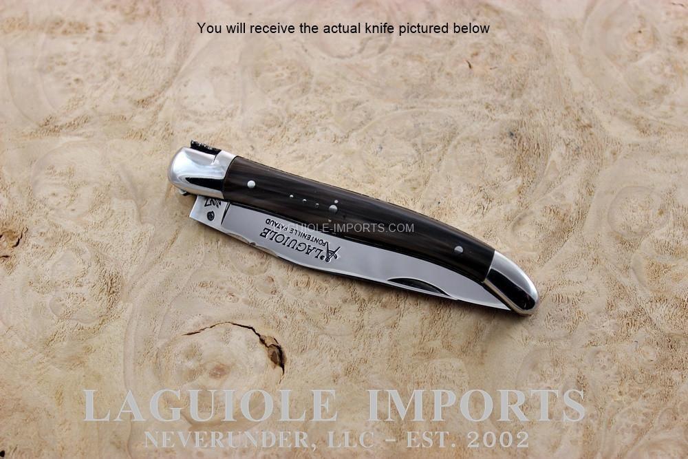 Fontenilles Pataud Laguiole 11cm Black Horn Tip - Forged Bee - Chiseled Spring-POCKET KNIFE