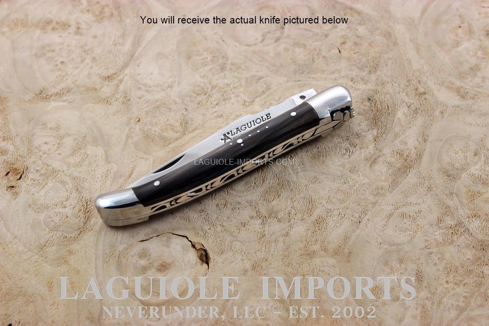 Fontenilles Pataud Laguiole 11cm Black Horn Tip - Forged Bee - Chiseled Spring-POCKET KNIFE