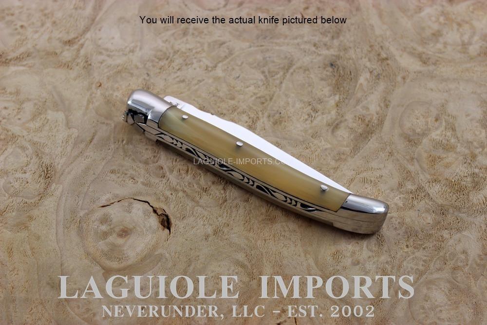 Fontenilles Pataud Laguiole 11cm Horn Tip - Forged Bee - Chiseled Spring-POCKET KNIFE