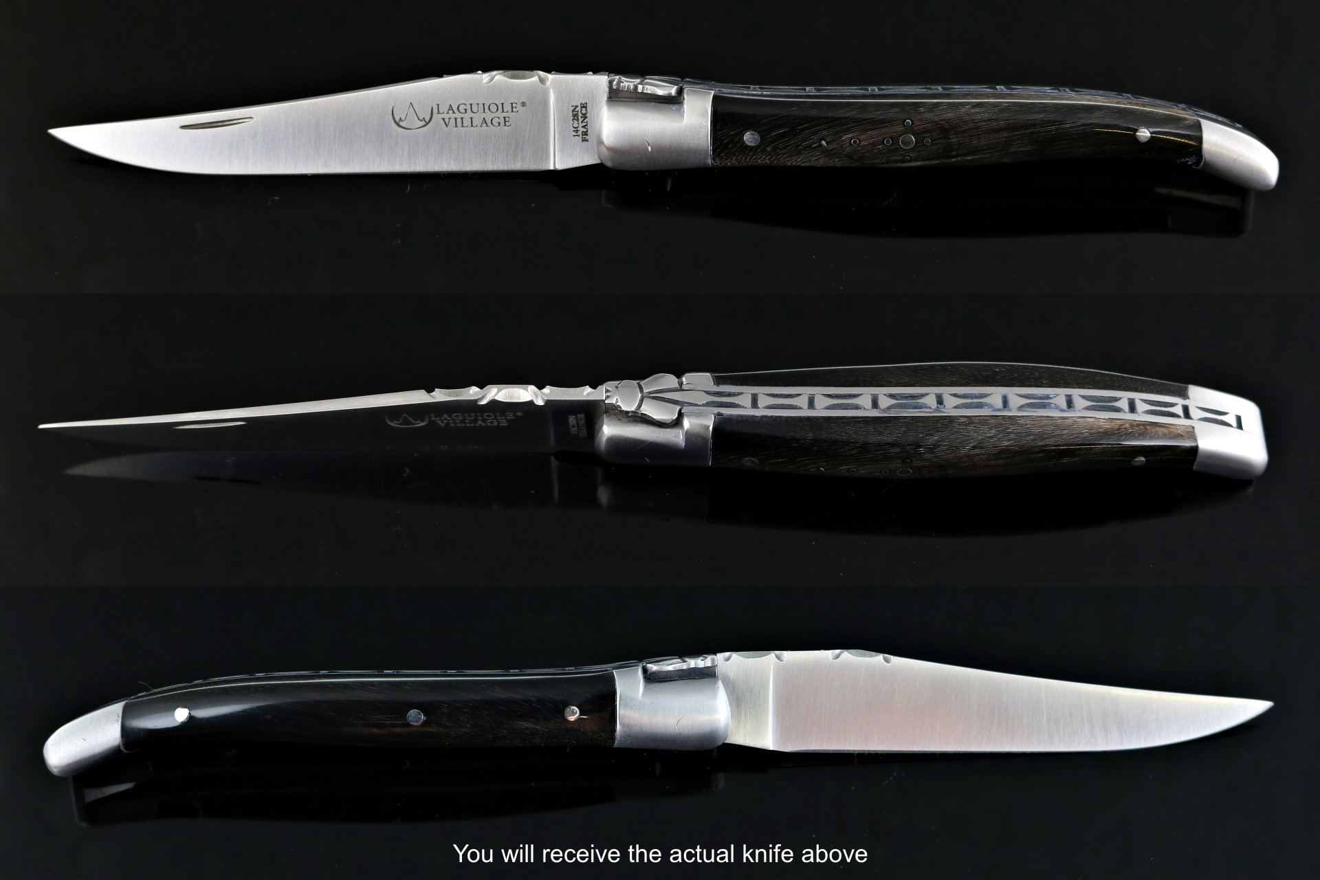 Laguiole Village 10 cm Forged Bee & Spring Black Horn Tip Handle #9-POCKET KNIFE