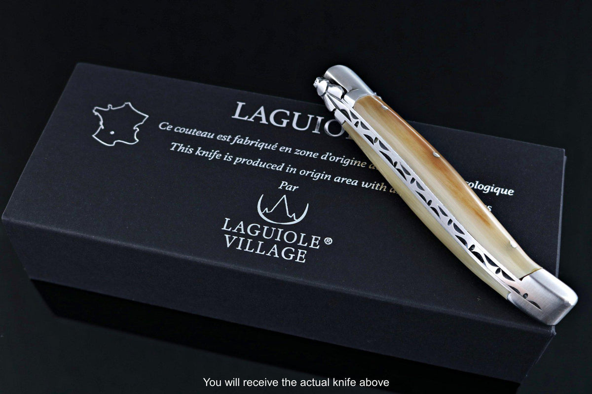 Laguiole Village 10 cm Forged Bee &amp; Spring Flamed Horn Tip Handle #12-POCKET KNIFE