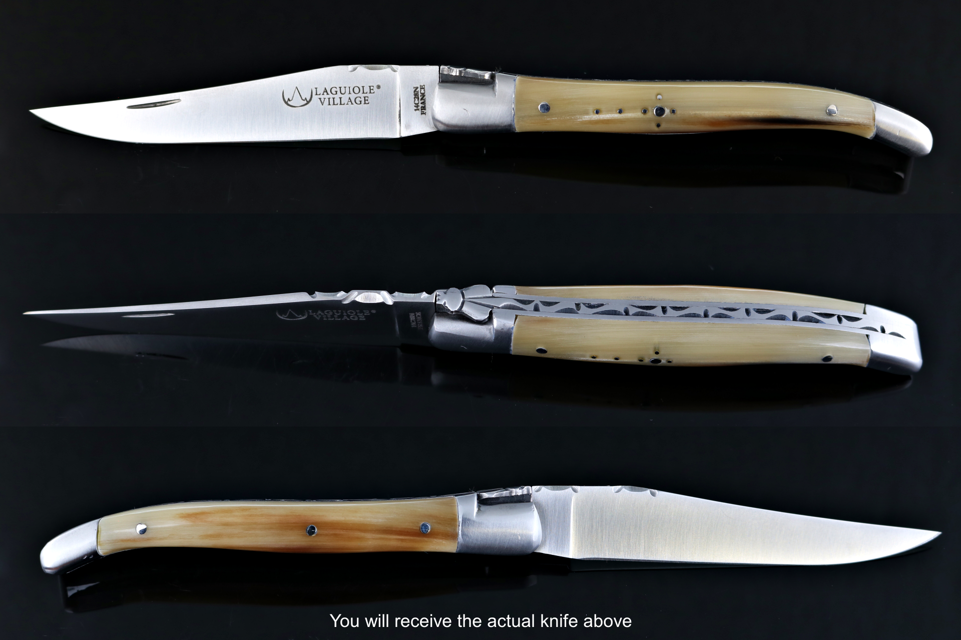 Laguiole Village 10 cm Forged Bee & Spring Flamed Horn Tip Handle #12-POCKET KNIFE