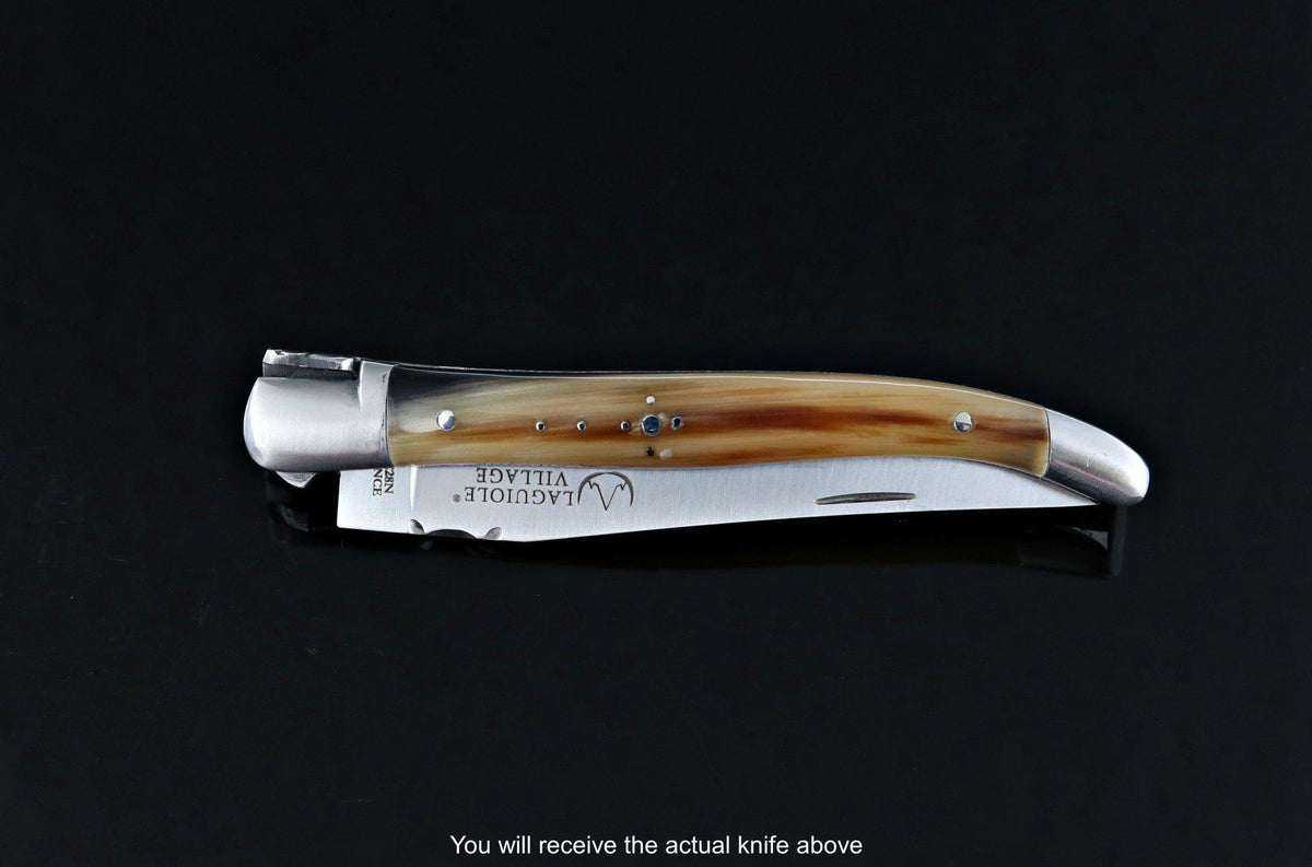 Laguiole Village 10 cm Forged Bee &amp; Spring Flamed Horn Tip Handle #18-POCKET KNIFE