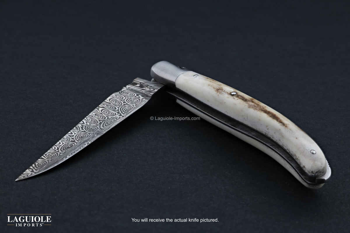 Laguiole XS Damascus Pocket Knife Elk Stag Handle-POCKET KNIFE