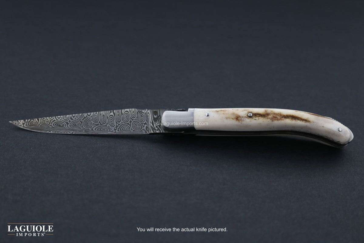 Laguiole XS Damascus Pocket Knife Elk Stag Handle-POCKET KNIFE