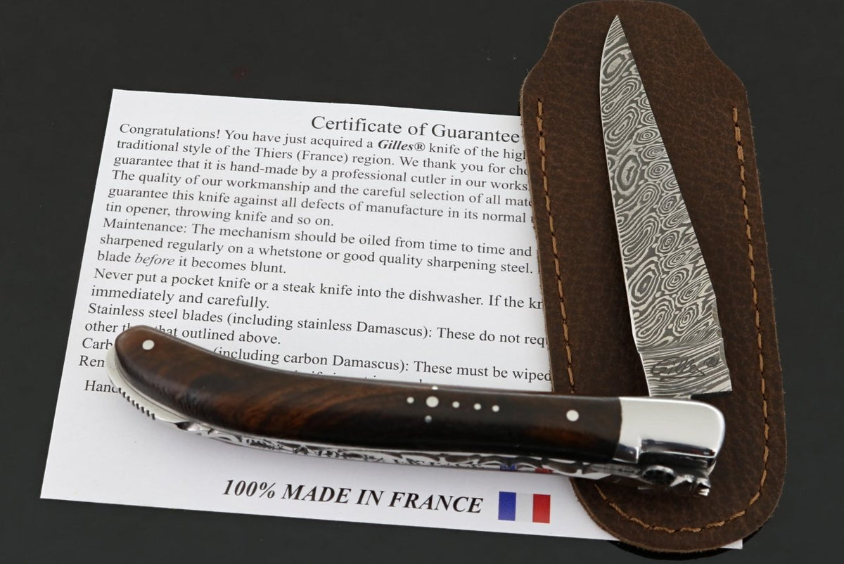 Laguiole XS Damascus Pocket Knife Ironwood Handle-POCKET KNIFE