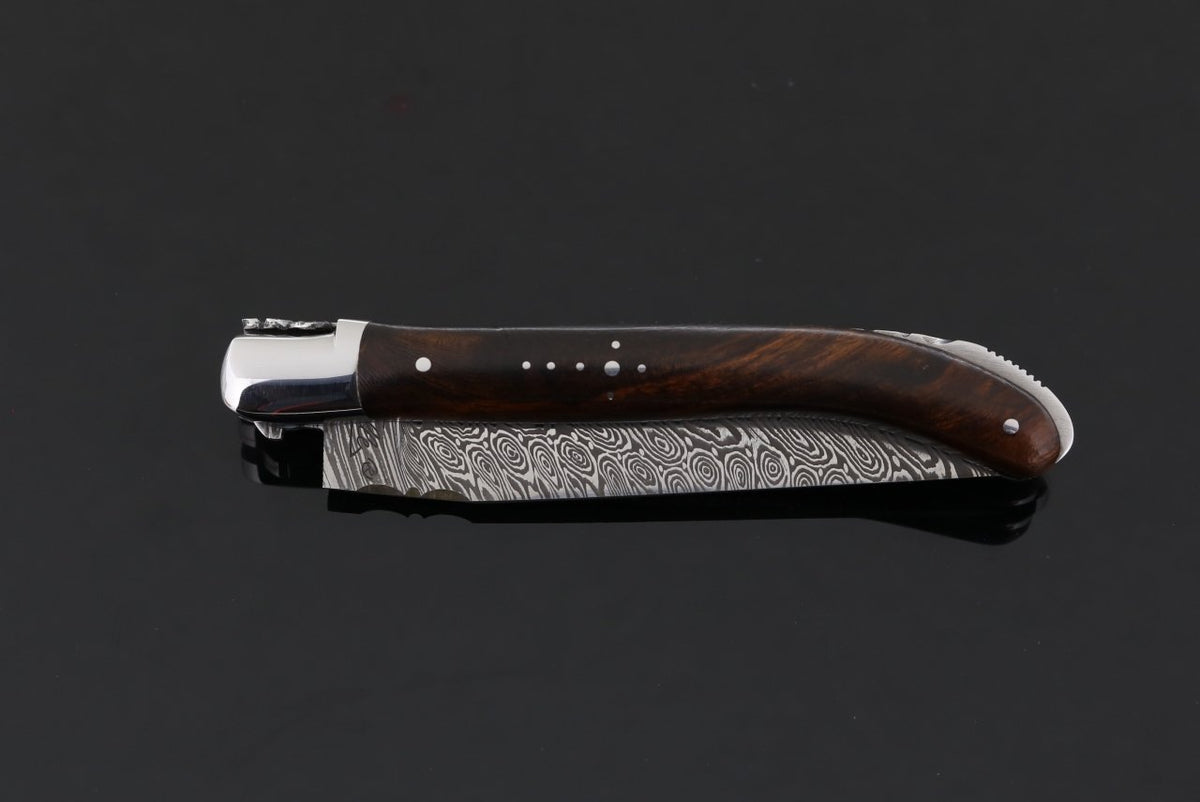 Laguiole XS Damascus Pocket Knife Ironwood Handle-POCKET KNIFE