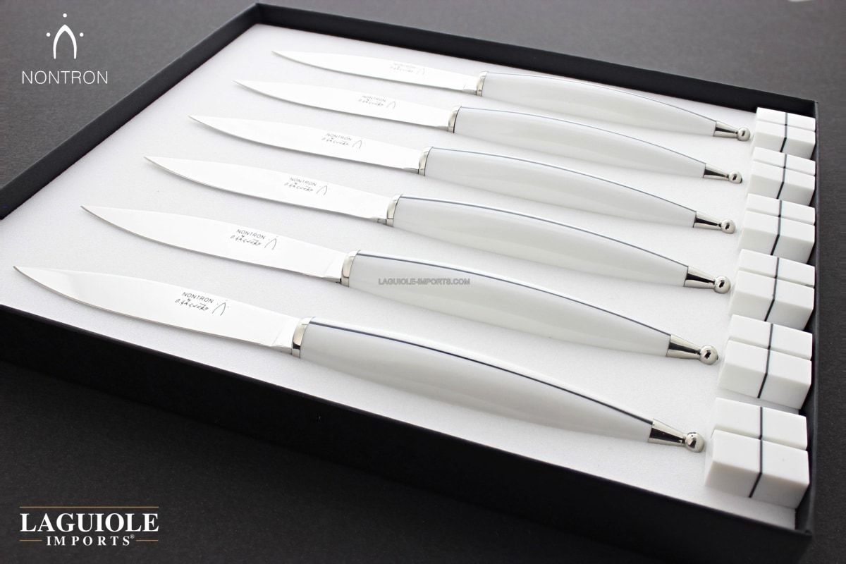 Olivier Gagnere Table Knives by Nontron - Set of 6 white Corian-Cutlery