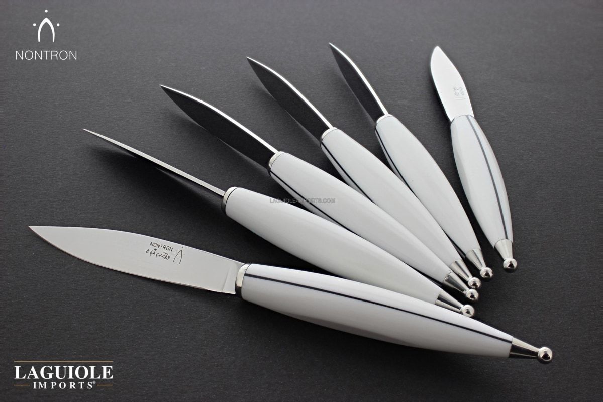 Olivier Gagnere Table Knives by Nontron - Set of 6 white Corian-Cutlery